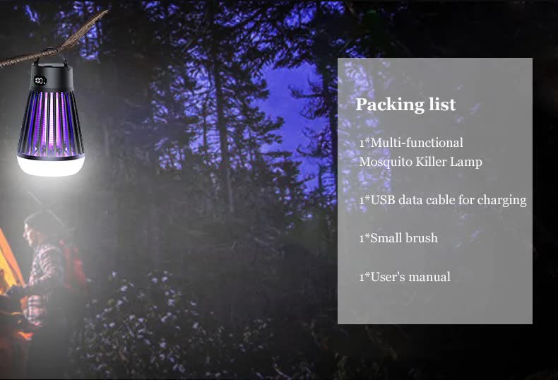 2-in-1 Rechargeable Mosquito Zapper & Camping Lantern - 2000V Electric Insect Killer with Smart Digital Display - 2000mAh Battery Portable Bug Trap for Outdoor Tent Patio & Home - IPX5 Waterproof - White