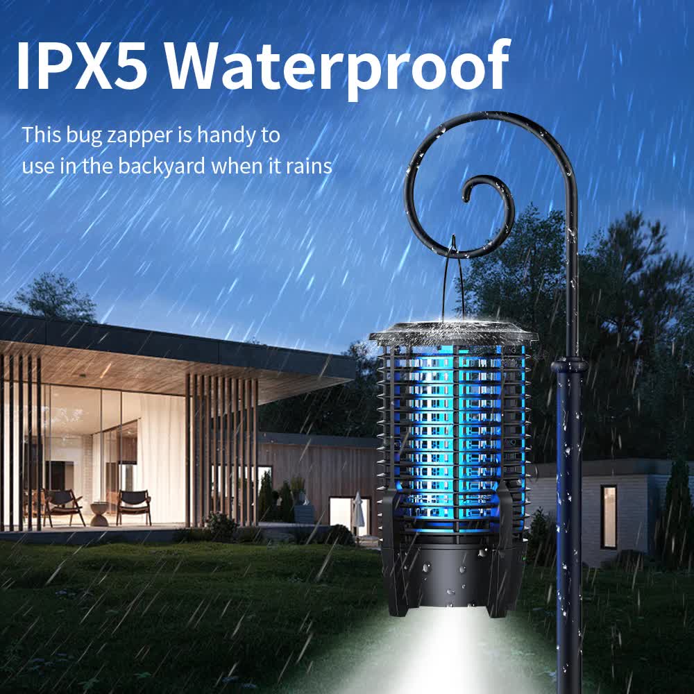 2-in-1 Rechargeable Mosquito Zapper & Camping Lantern - 3600mAh Battery - 2000V Electric Insect Killer with Bionic Trap Technology - Waterproof Outdoor Bug Trap - Black