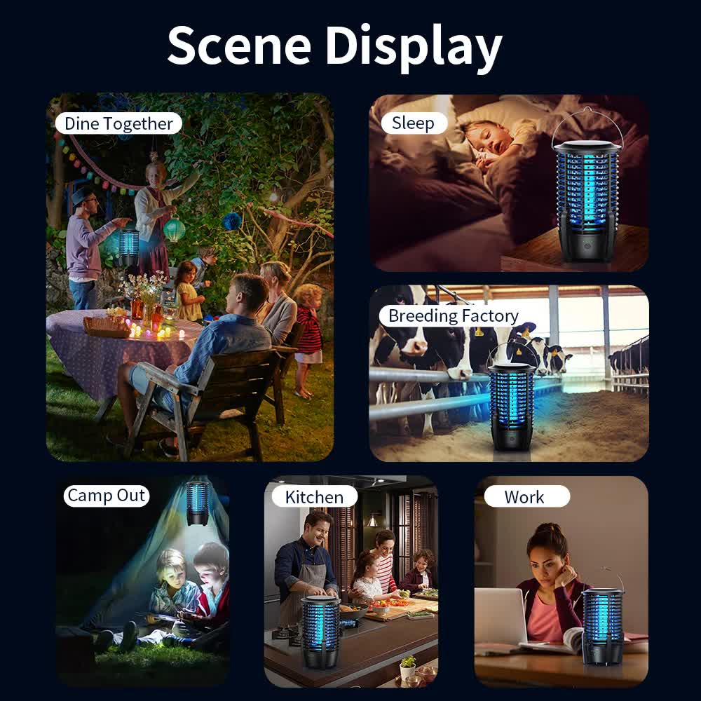 2-in-1 Rechargeable Mosquito Zapper & Camping Lantern - 3600mAh Battery - 2000V Electric Insect Killer with Bionic Trap Technology - Waterproof Outdoor Bug Trap - Black