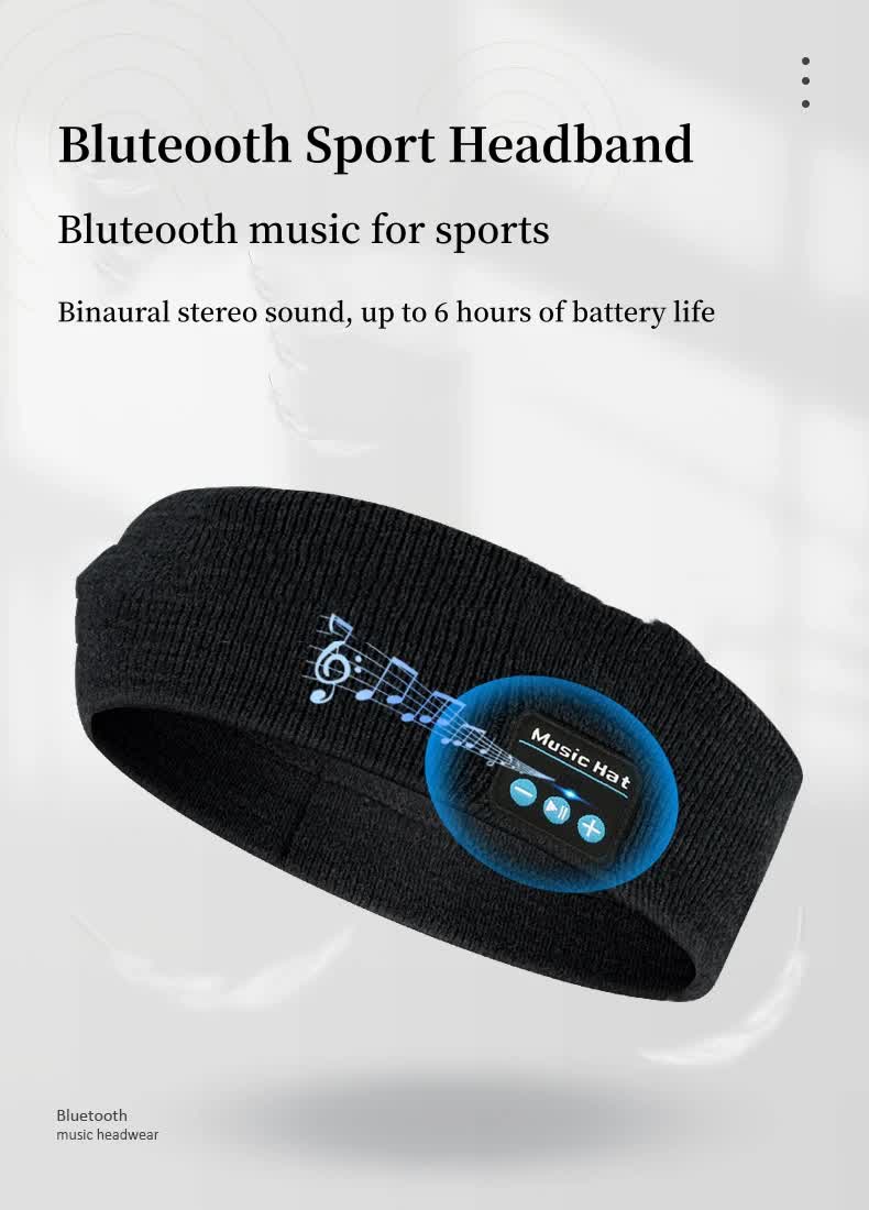 Bluetooth 5.4 Sports Headband Headphones - Wireless Music Sleep Mask for Running & Gym - Sweat Absorbing Washable Cotton Band - Black with Zipper Storage Bag
