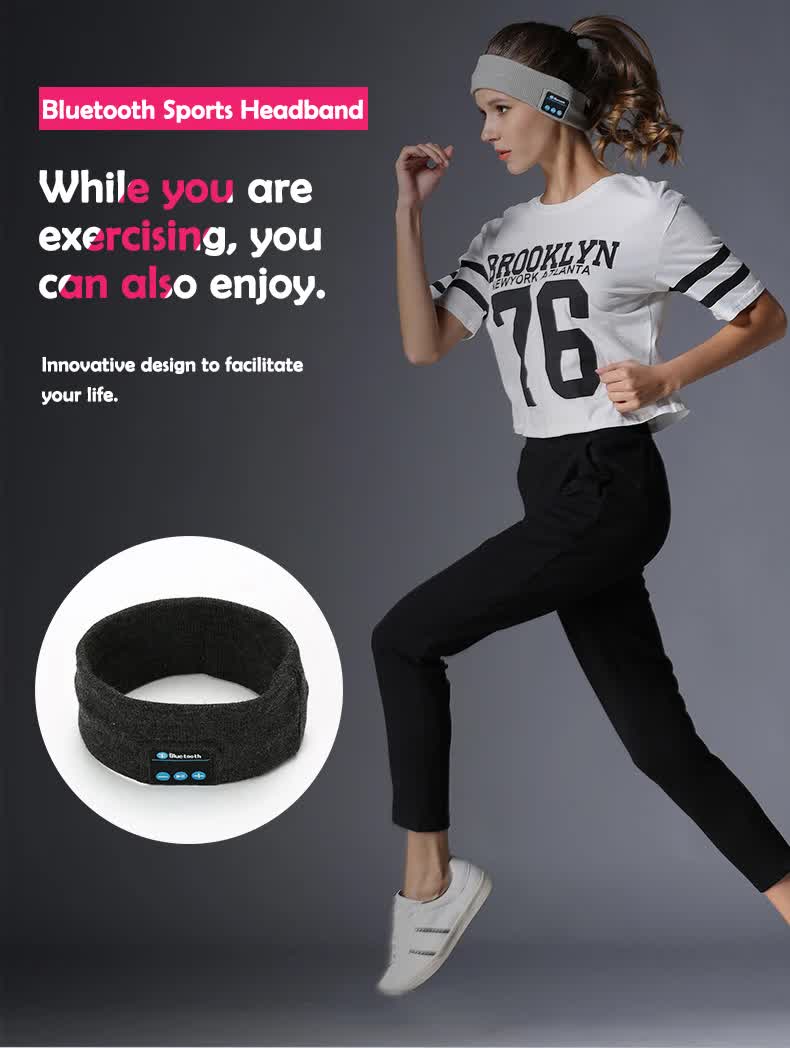 Bluetooth 5.4 Sports Headband Headphones - Wireless Music Sleep Mask for Running & Gym - Sweat Absorbing Washable Cotton Band - Black with Zipper Storage Bag