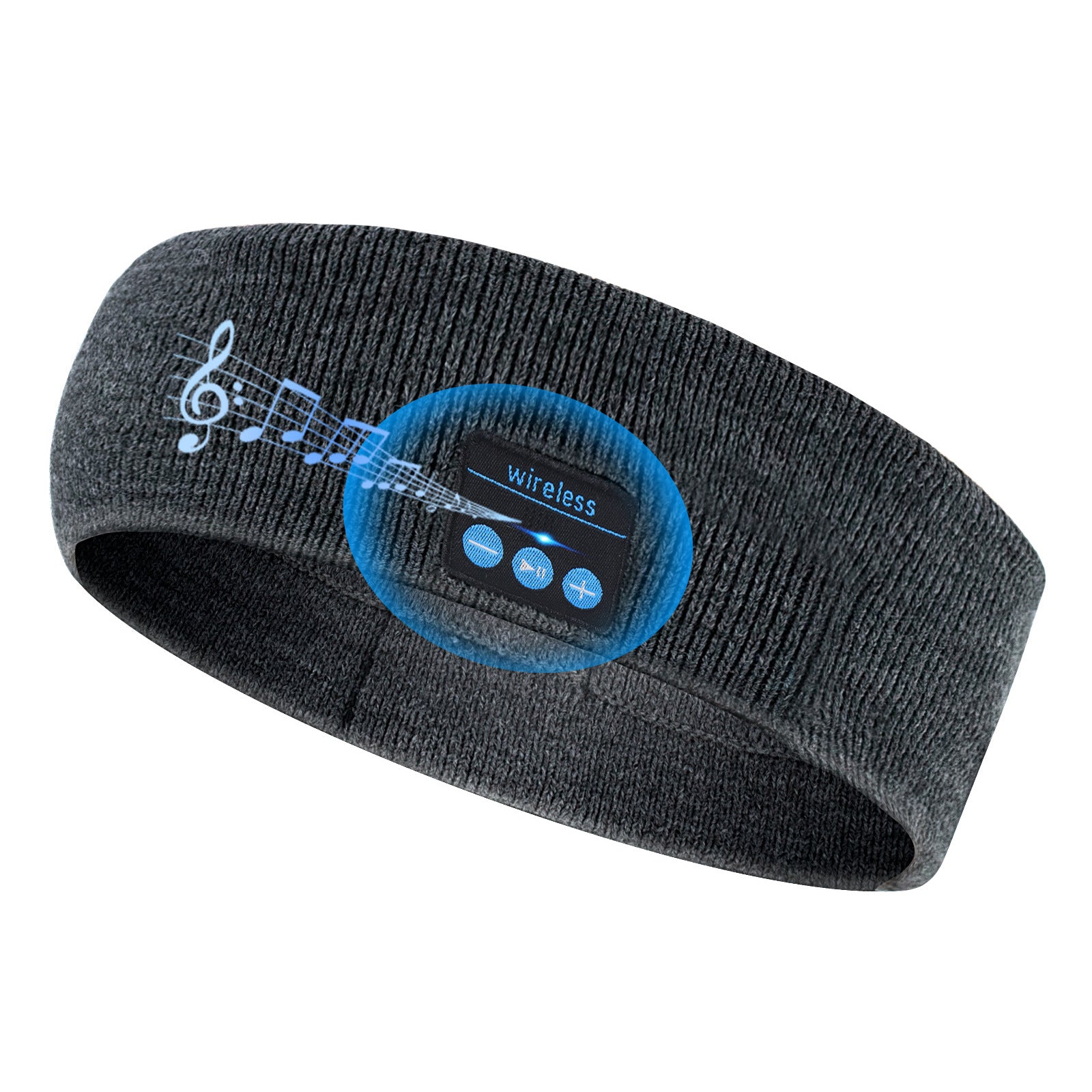 Bluetooth 5.4 Sports Headband Headphones - Wireless Music Sleep Mask for Running & Gym - Sweat Absorbing Washable Cotton Band - Grey with Zipper Storage Bag