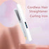 Cordless Mini Hair Straightener & Curler 2-in-1 - Portable USB Rechargeable Ceramic Flat Iron with 3 Temperature Settings - Compact Travel Styler for Bangs & Touch Ups - White