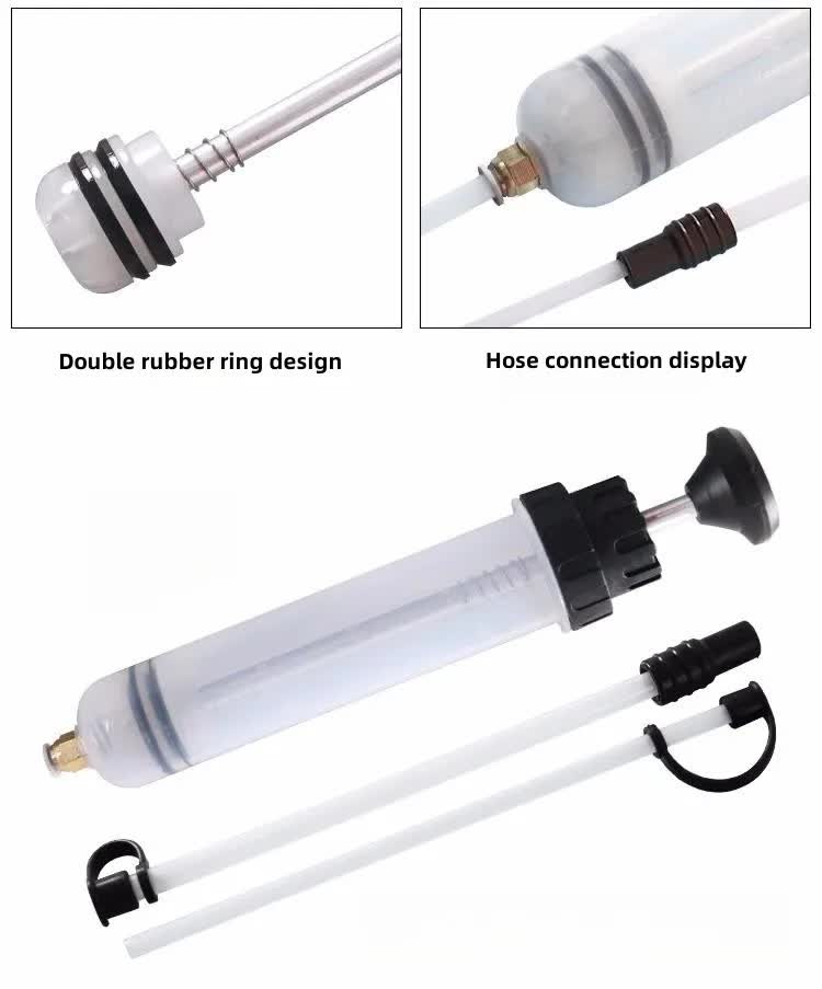 200ml Fluid Extractor & Transfer Pump - Manual Oil Syringe with Extension Tubes for Automotive Brake, Gear & Power Steering Fluids - Heavy Duty Suction Tool