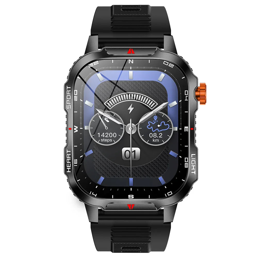 Rugged Outdoor Smart Watch for Men - 1100mAh Extra Long Battery with LED Flashlight & Compass - 2.01
