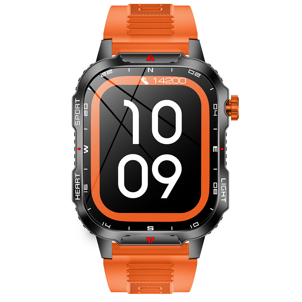 Rugged Outdoor Smart Watch for Men - 1100mAh Extra Long Battery with LED Flashlight & Compass - 2.01" HD Screen Bluetooth Calling IP68 Waterproof Fitness Tracker - Orange