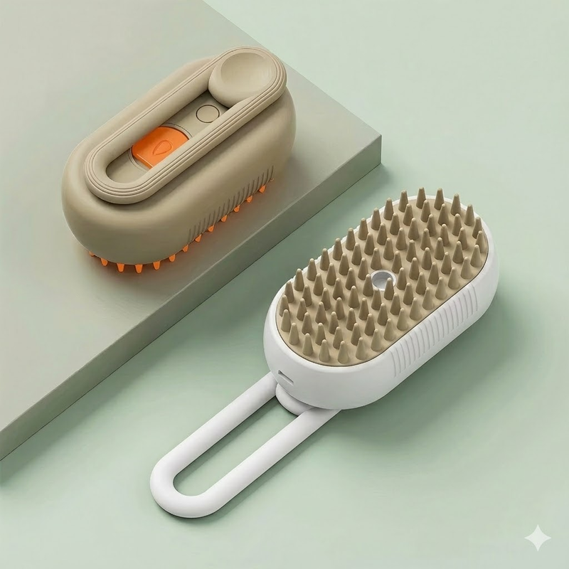 2 Packs 3 in 1 Electric Pet Spray Comb with Rotatable Handle Anti Static Grooming Brush for Cats and Dogs Massage Deshedding Tool Khaki and White