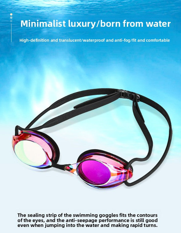 Black Swimming Goggles Mirrored Anti-Fog UV Protection Waterproof HD Silicone Seal Swim Glasses for Men Women Training Racing