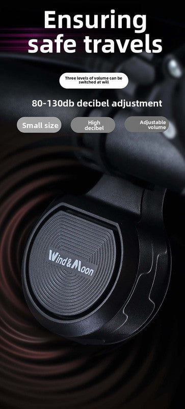 Wireless Remote Control Electric Bike Horn with Anti-Theft Alarm 130dB USB Rechargeable Vibration Sensor Waterproof Bicycle Bell Adjustable Volume Black