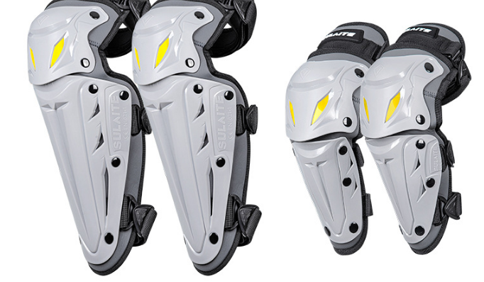 SULAITE CE Level 1 Certified 4 Piece Motorcycle Protective Gear Set Grey Knee Pads and Elbow Guards Long Shin Armour Quick Release for Motocross Dirt Bike