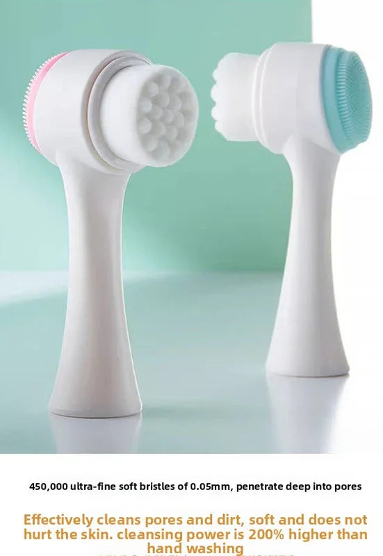 2-in-1 Dual Sided Facial Cleansing Brush Soft Microfiber & Silicone Scrubber Manual Face Washer Exfoliator Tool Blue for Deep Pore Cleaning