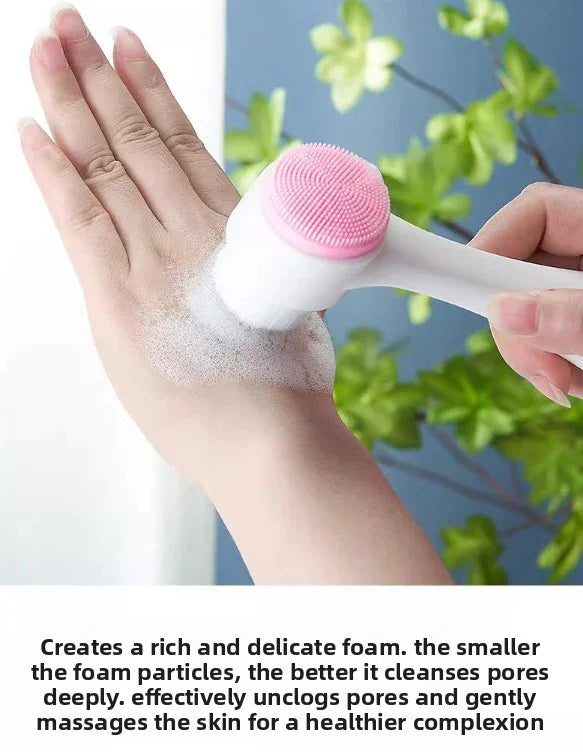 2 PCS Dual Sided Facial Cleansing Brush Set Soft Microfiber & Silicone Scrubber Manual Face Washer Exfoliator Tool Blue & Pink for Deep Pore Cleaning