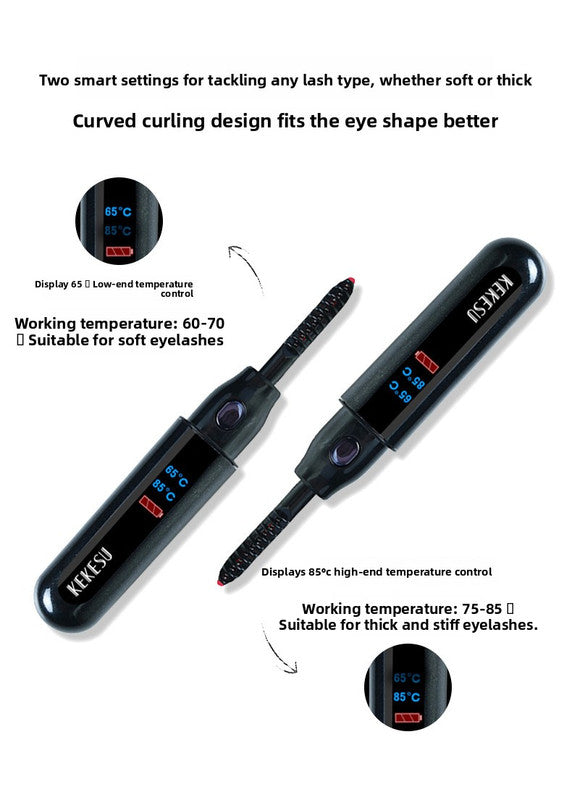 Heated Eyelash Curler Rechargeable Electric Lash Curler with LCD Display 2 Temperature Modes Fast Heating Long Lasting Natural Curl Tool Black
