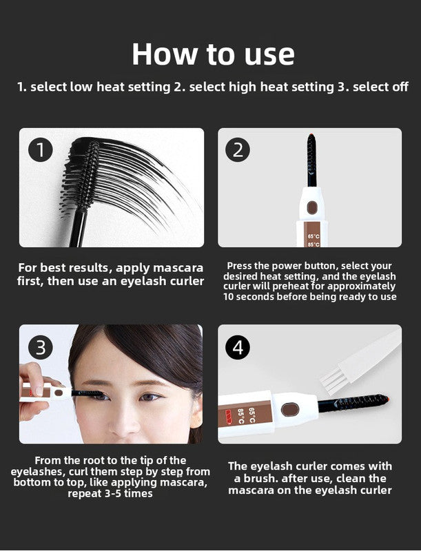 Heated Eyelash Curler Rechargeable Electric Lash Curler with LCD Display 2 Temperature Modes Fast Heating Long Lasting Natural Curl Tool White