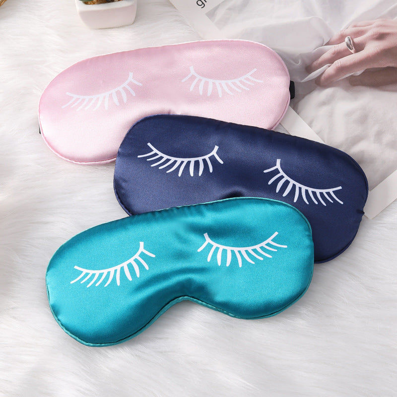 3 PCS Silky Satin Sleep Mask Set Cute Eyelash Design Soft Light Blocking Eye Cover with Adjustable Strap for Travel Nap Pink Navy Green