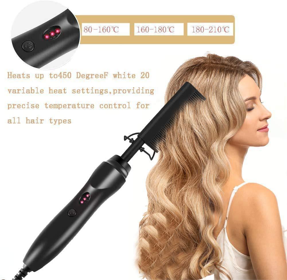 2-in-1 Electric Hot Comb Hair Straightener & Curler Titanium Alloy Heating Fast Heat Up Anti-Scald Pressing Comb with AU Plug 3 Temp Settings Gold