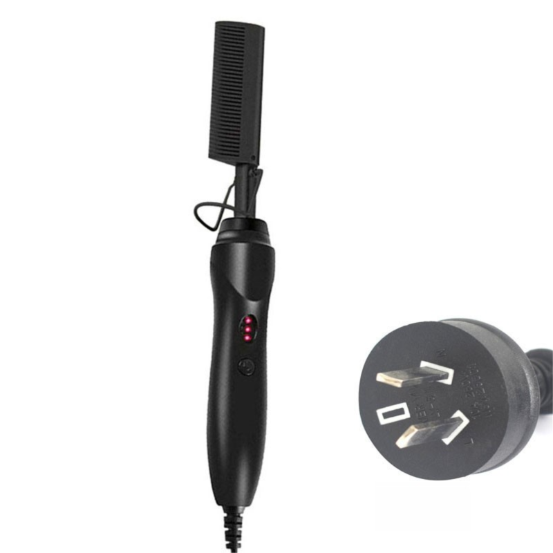 2-in-1 Electric Hot Comb Hair Straightener & Curler Titanium Alloy Heating Fast Heat Up Anti-Scald Pressing Comb with AU Plug 3 Temp Settings Black