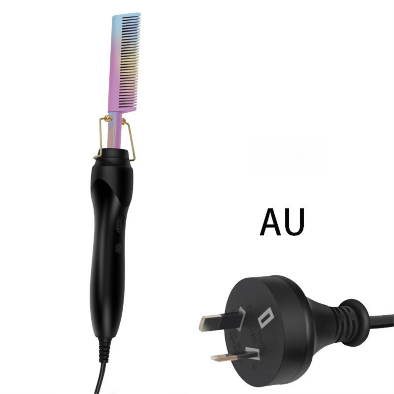 2-in-1 Electric Hot Comb Hair Straightener & Curler Titanium Alloy Heating Fast Heat Up Anti-Scald Pressing Comb with AU Plug Gradient Colour