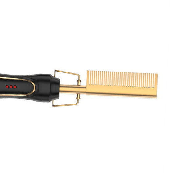 Electric Hot Comb Hair Straightener & Curler Titanium Alloy Fast Heat Wet Dry Styling Tool Black Gold AU Plug