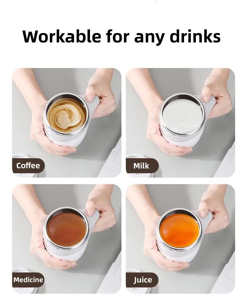 Automatic Self Stirring Coffee Mug 380ml Magnetic Mixing Cup 304 Stainless Steel AAA Battery Operated Travel Tumbler for Hot Chocolate Tea Office Home Coffee