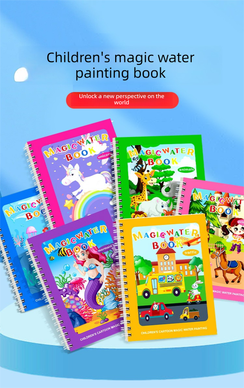 2 PCS Magic Water Colouring Book Traffic & Princess Themes Reusable Painting Activity Set Mess Free Travel Toy for Kids