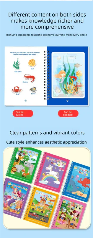 2 PCS Magic Water Colouring Book Animals & Sea World Themes Reusable Painting Activity Set Mess Free Travel Toy for Kids