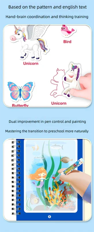 2 PCS Magic Water Colouring Book Animals & Sea World Themes Reusable Painting Activity Set Mess Free Travel Toy for Kids