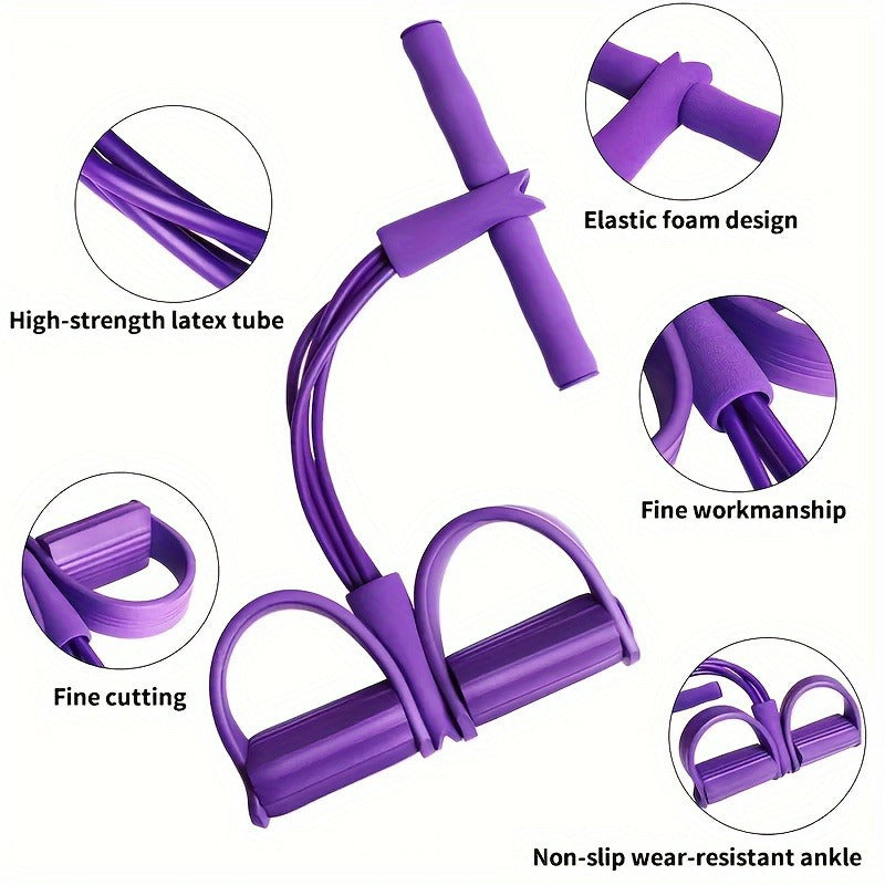2 PCS 4-Tube Pedal Resistance Band & Figure 8 Chest Expander Purple Elastic Sit Up Pull Rope for Home Gym Yoga Pilates