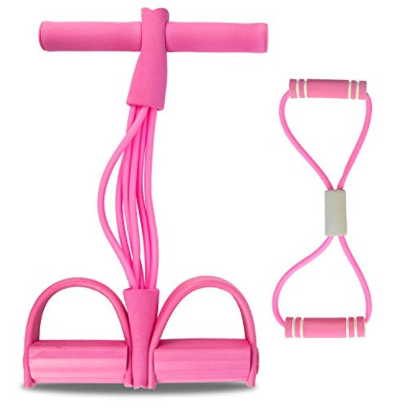 2 PCS Upgraded 6-Tube Pedal Resistance Band & Figure 8 Pull Rope Set Pink Elastic Tummy Trimmer for Home Gym Workout