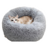 Grey Cozy Donut Long Plush Cat & Dog Calming Bed(Diameter 50cm) - Double-Layer PP Cotton Filling Warming Pet Bed with Anti-Slip Base & Free Blanket