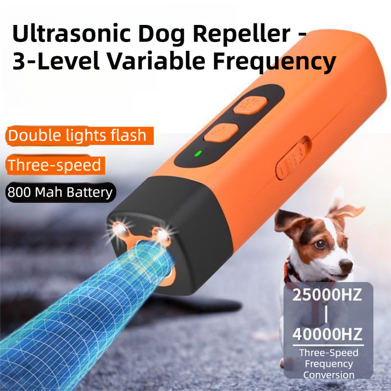 Portable Double-Head Ultrasonic Dog Repeller & Trainer with LED Flashlight - Multi-Function Pet Safety Device for Outdoors