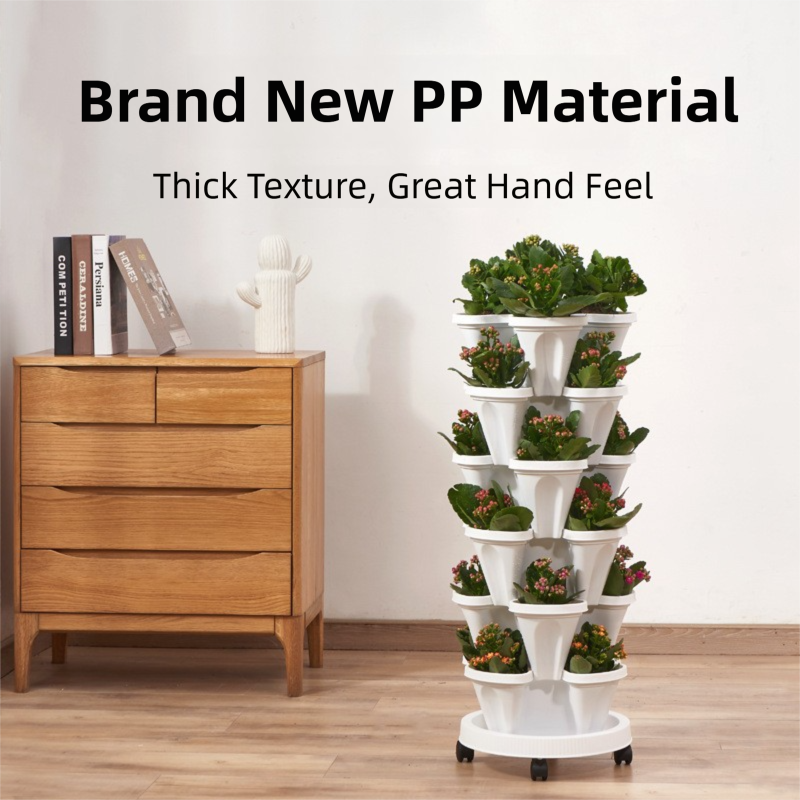 Pink 3-Tier Stackable Strawberry & Vegetable Planter with Mobile Wheel Tray - Space-Saving Vertical Gardening System