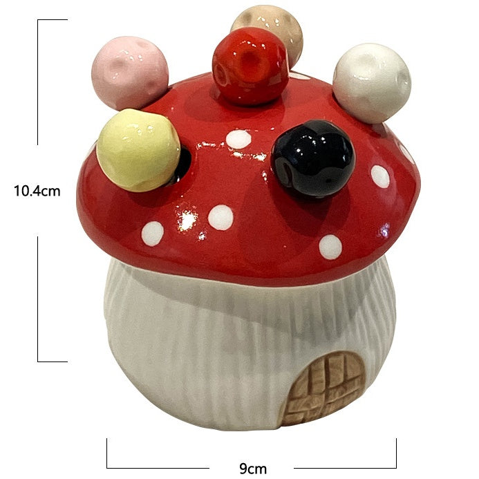 Yellow Cute Cartoon Mushroom Mirror Polished Cutlery Jar with 6-Piece Stainless Steel Fruit Fork Set - Dessert Picks/Appetizer Forks