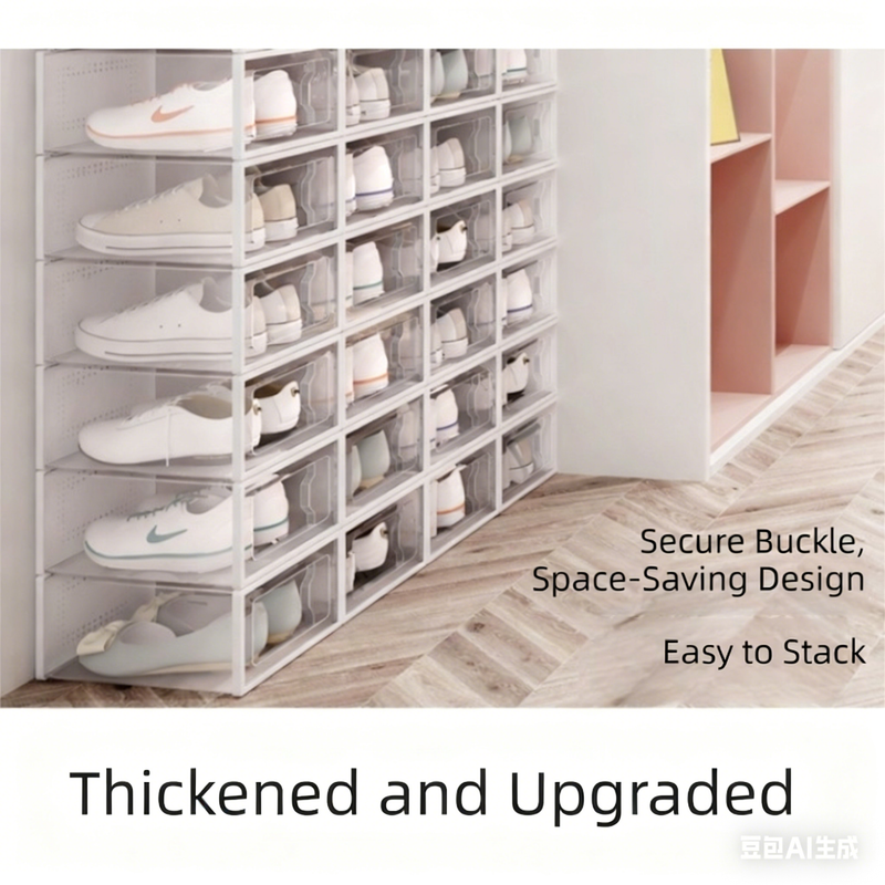 2-Pack White Clear Stackable Shoe Storage Organizer Boxes - Durable Plastic Sneaker Display and Closet Storage Containers with Magnetic Drop Front