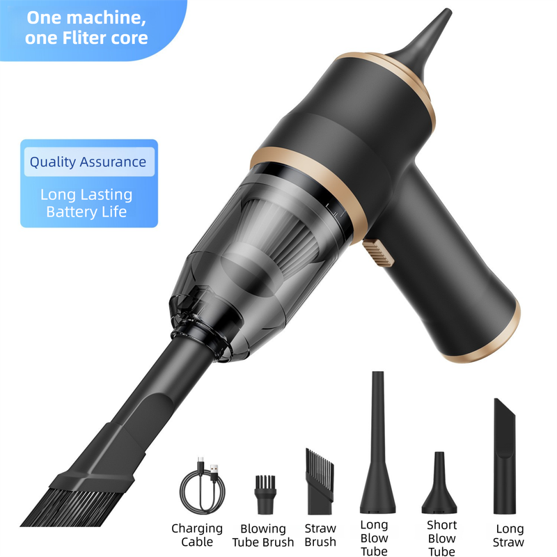 4-in1 Black Wireless Compact Handheld Car Vacuum Cleaner & Air Duster  with 5 Nozzles/Brushes- 5300 Pa High Power Blower/Suction Tool for Auto, Home & Office