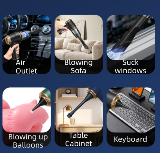 4-in1 Green Wireless Compact Handheld Car Vacuum Cleaner & Air Duster  with 5 Nozzles/Brushes- 5300 Pa High Power Blower/Suction Tool for Auto, Home & Office