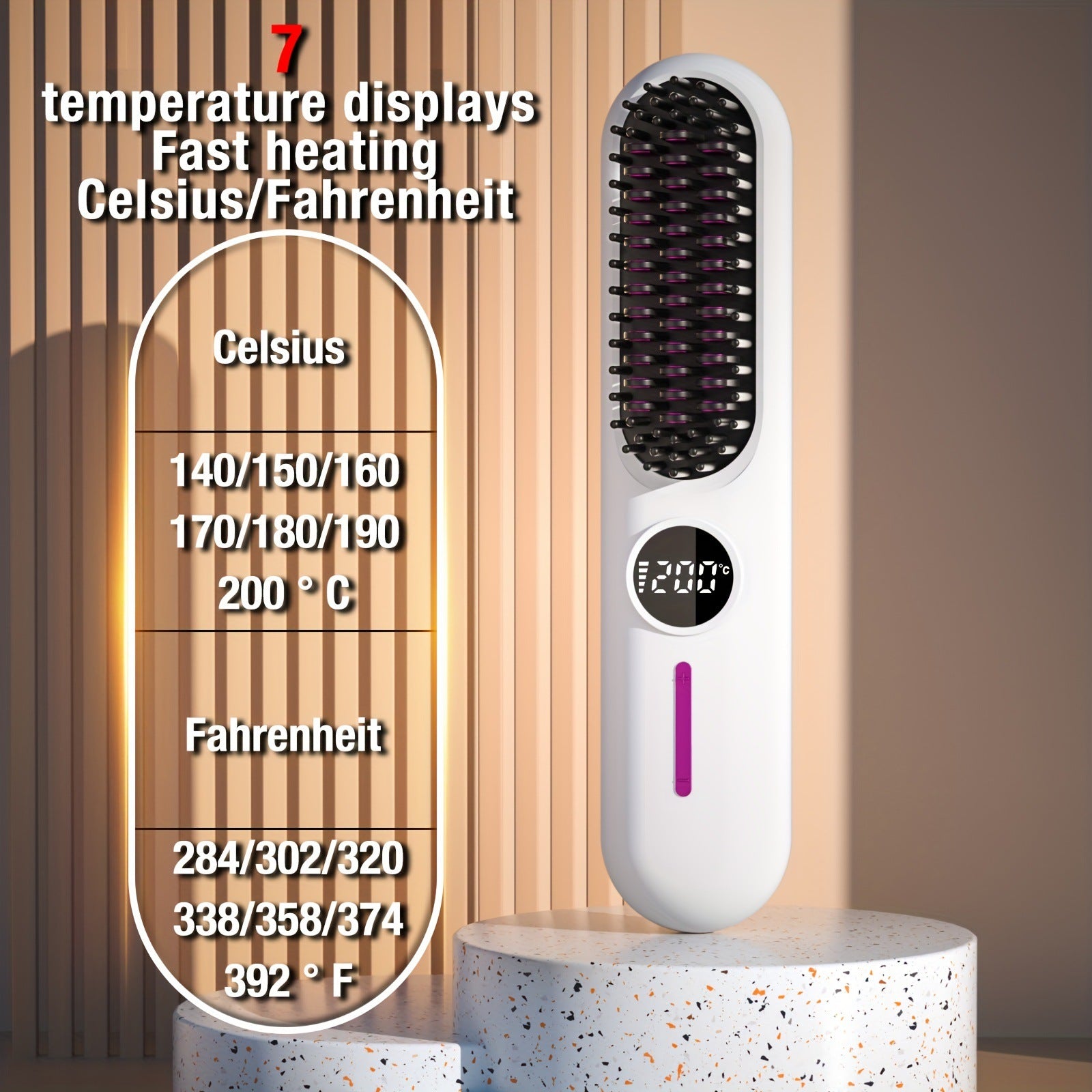 S01 Black Cordless Hair Straightener Brush - 2-in-1 Curling & Straightening Tool with LED Power Display and 7-Level Temp Control, Mini Quick Heat Anti-Damage
