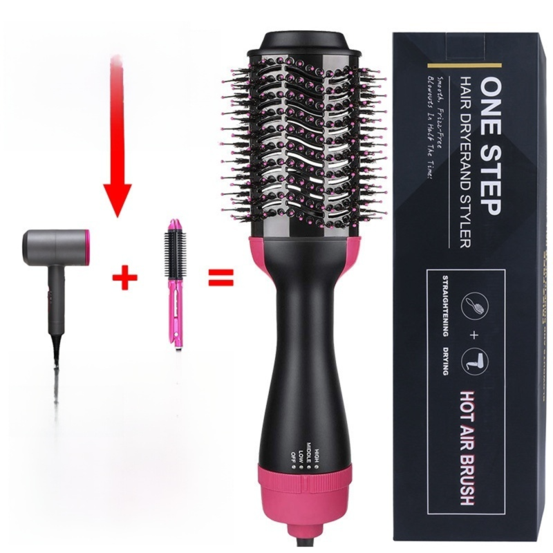 2-in-1 Black-Purple Negative Ion Hot Air Styler Brush - 7-Level Temp & 3-Gear Speed, Fast Drying Blow Dryer & Volumizing Straight/Curling Comb