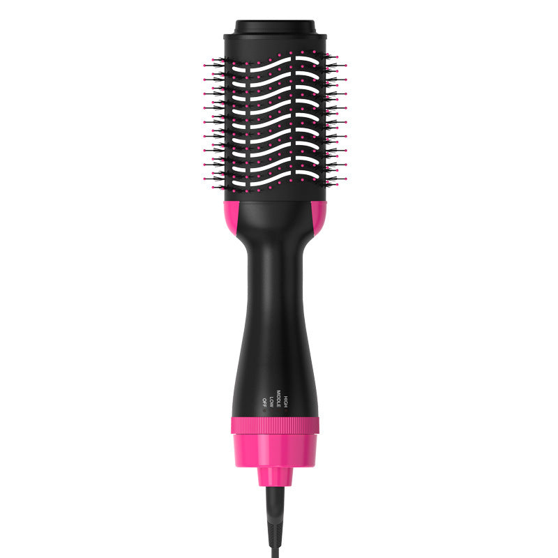 2-in-1 Black-Pink Negative Ion Hot Air Styler Brush - 7-Level Temp & 3-Gear Speed, Fast Drying Blow Dryer & Volumizing Straight/Curling Comb