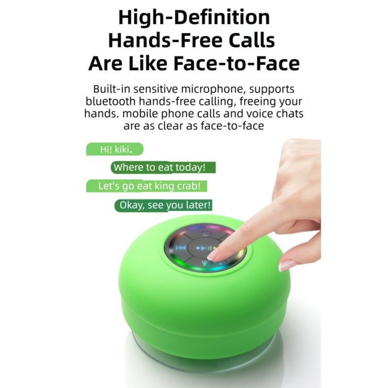 Pink IPX4 Waterproof Portable Bluetooth Shower Speaker with Suction Cup & LED Light - Multi-Use As Phone Stand, Built-in Mic for Hands-Free Calling