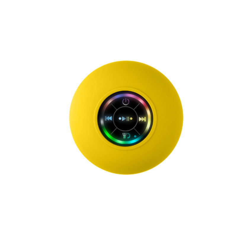 Yellow IPX4 Waterproof Portable Bluetooth Shower Speaker with Suction Cup & LED Light - Multi-Use As Phone Stand, Built-in Mic for Hands-Free Calling