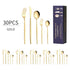 30-Piece Gold Portuguese Style Cutlery Set - Mirror Polished 410 Stainless Steel Dinnerware for 6 (Steak Knives Included)