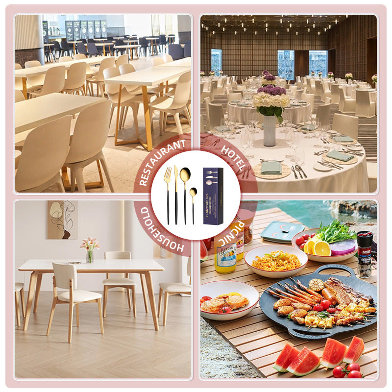 30-Piece Black Portuguese Style Cutlery Set - Mirror Polished 410 Stainless Steel Dinnerware for 6 (Steak Knives Included)