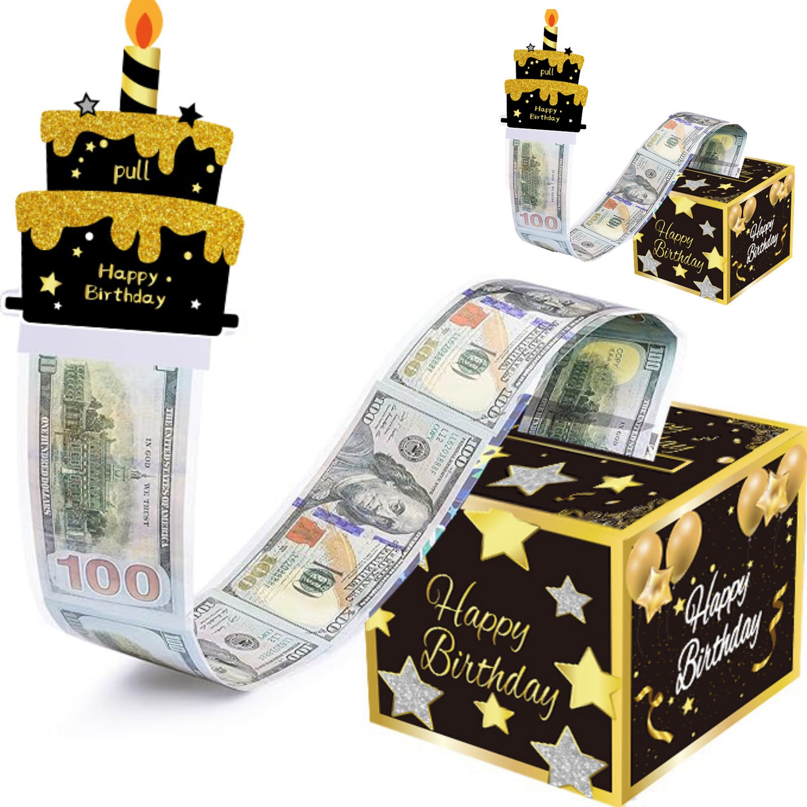 02 Black-Gold Christmas Surprise Money Pull Box - Double-Layer Digital Design for Festive Gifts, Birthday, and Holiday Party Decor