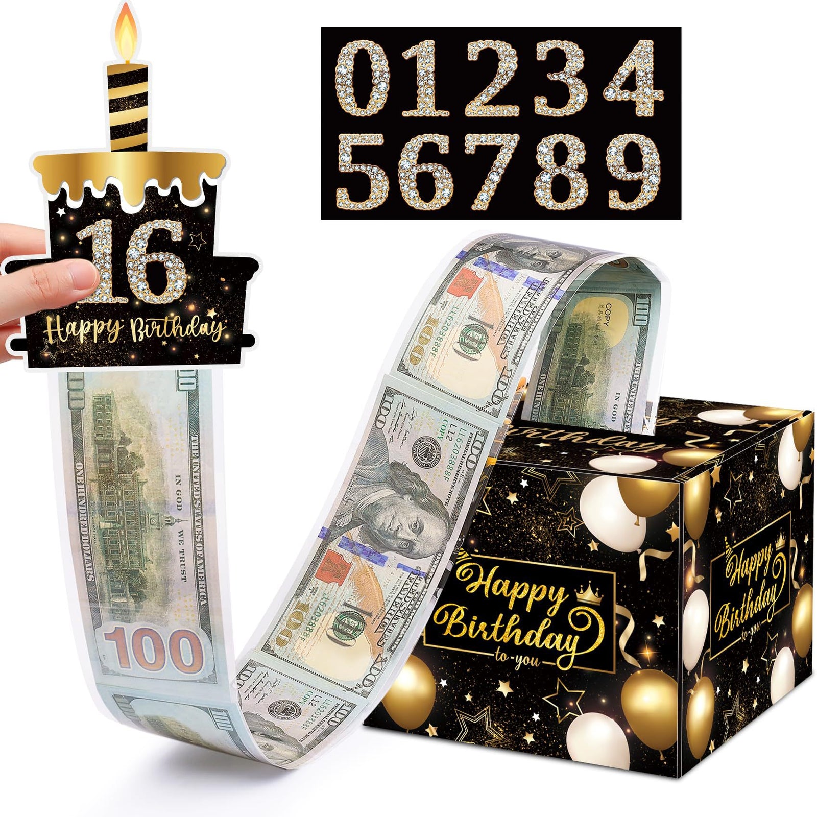03 Black-Gold Christmas Surprise Money Pull Box - Double-Layer Digital Design for Festive Gifts, Birthday, and Holiday Party Decor