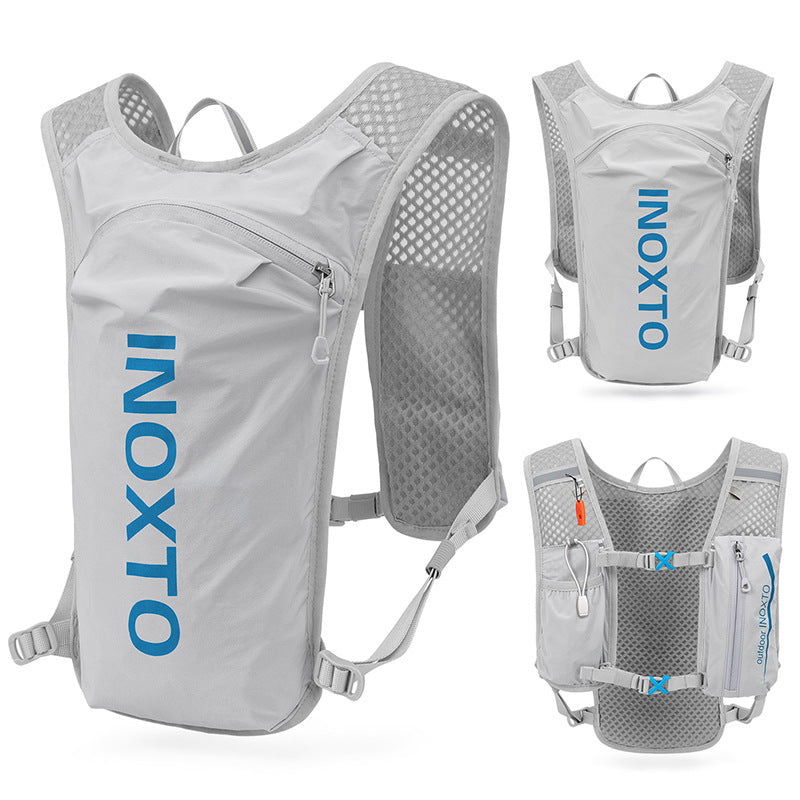 Grey-Blue 5L Ultra-Light Hydration Running Vest - Quick-Dry Trail Running & Marathon Backpack with Night Reflective Safety
