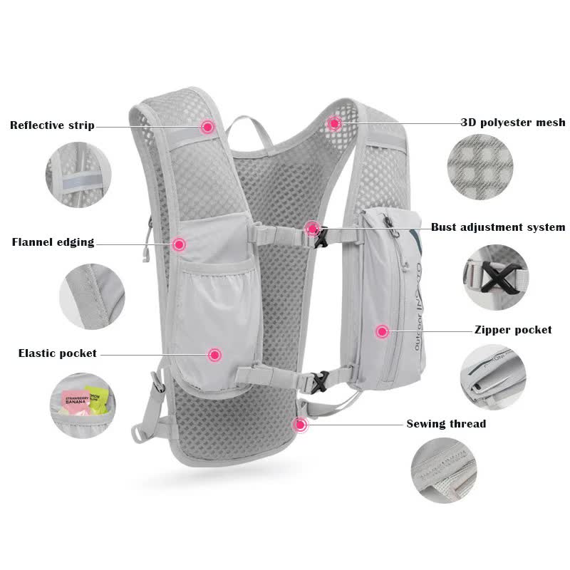 Light-Green 5L Ultra-Light Hydration Running Vest - Quick-Dry Trail Running & Marathon Backpack with Night Reflective Safety