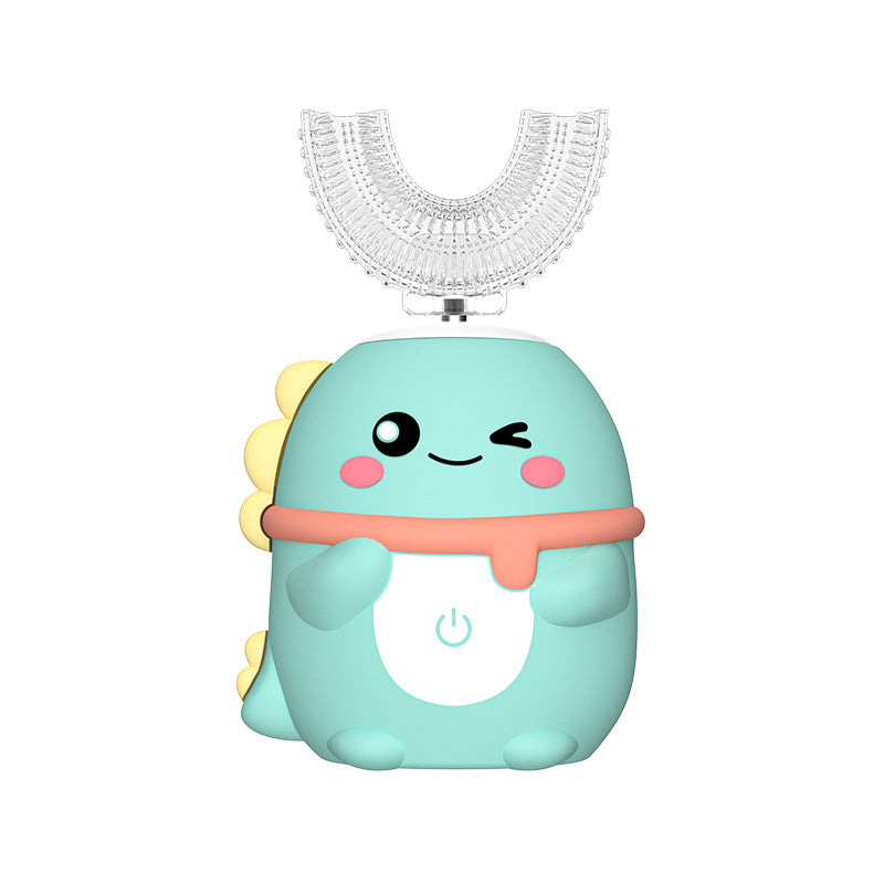 Green Dinosaur 360° U-Shaped Electric Toothbrush Set for Teens/Adults 15 and Up Years Old - Silicone Soft Bristle Oral Cleaner with 6 Modes & 3 Large Brush Heads