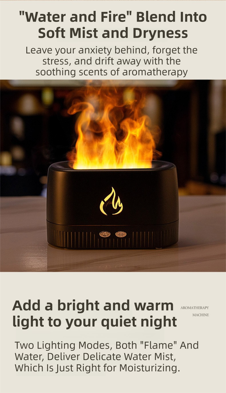 White 3D Simulation Flame Aroma Diffuser & Humidifier - Ultrasonic Desktop Mister with 7-Color LED Light and Automatic Scent Spray (200ML)