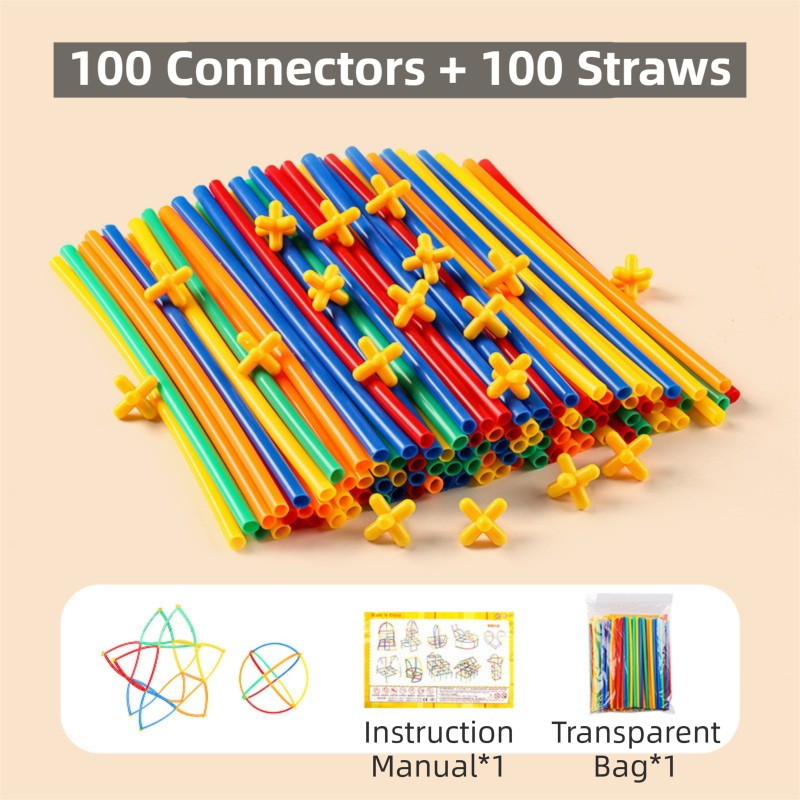 Soft Straw & Pipe Connector Building Blocks Toy - 200 Pcs Interlocking Construction Set, Educational Puzzle Toy for Kindergarten